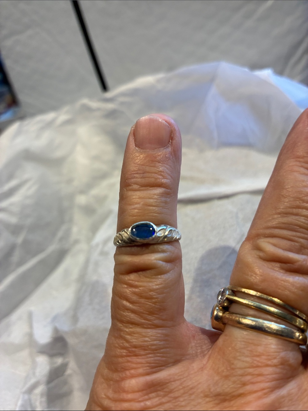 Sterling Silver Blue Opal Rope Band Ring Size 5. Artisan-made.